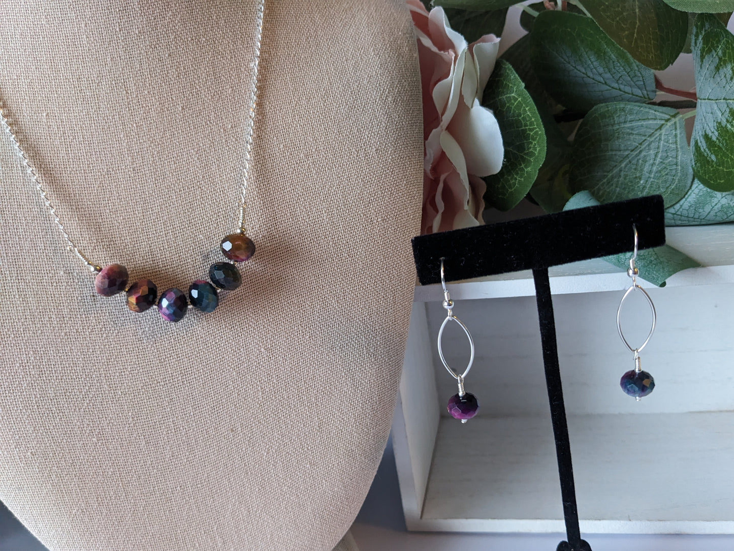 Mystic Tigers Eye and Sterling Silver Earrings