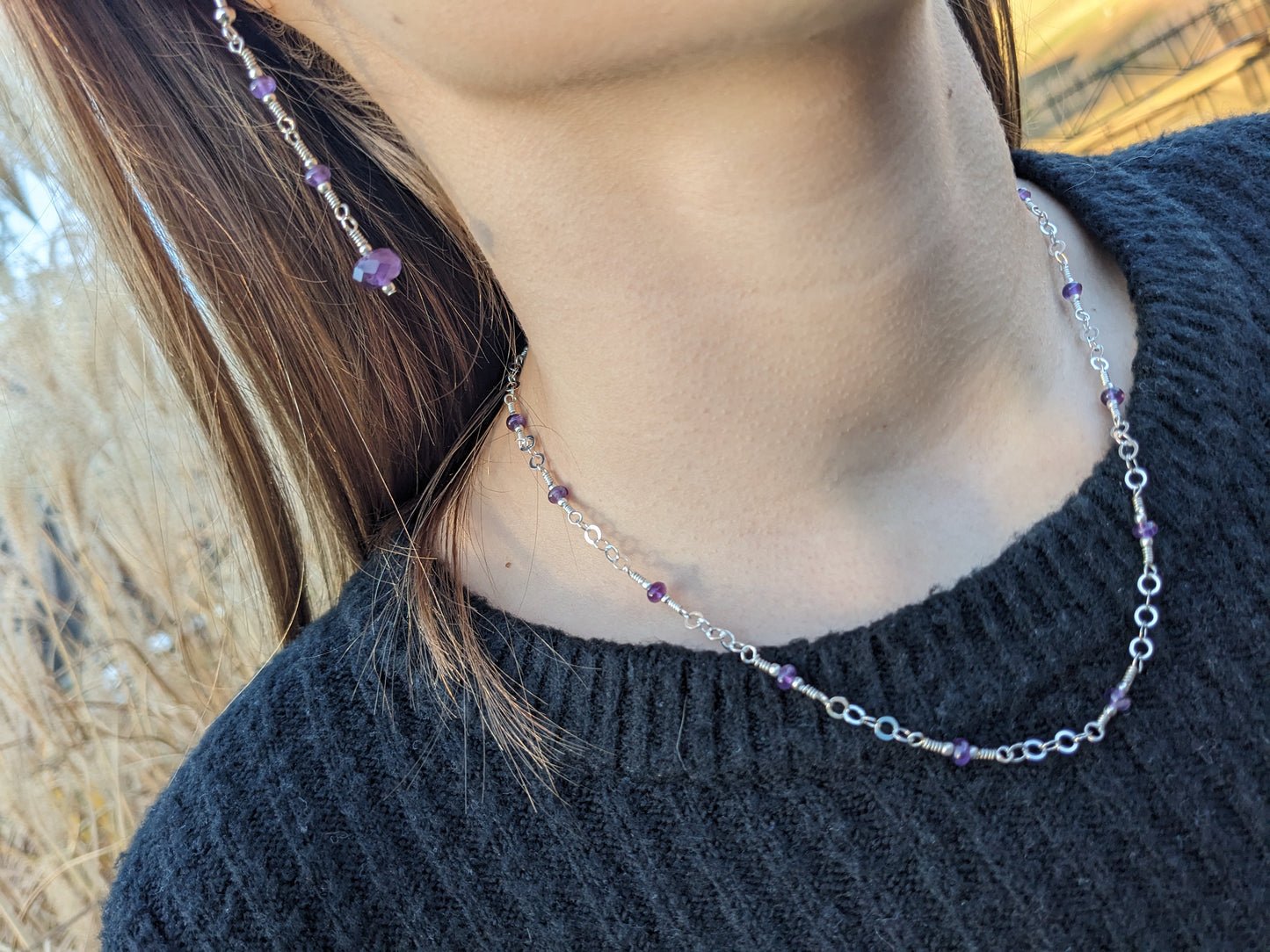 Amethyst and Sterling Silver Chain Necklace