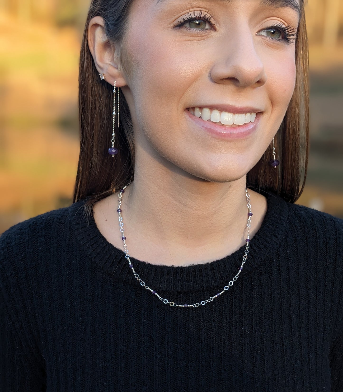 Amethyst and Sterling Silver Chain Necklace