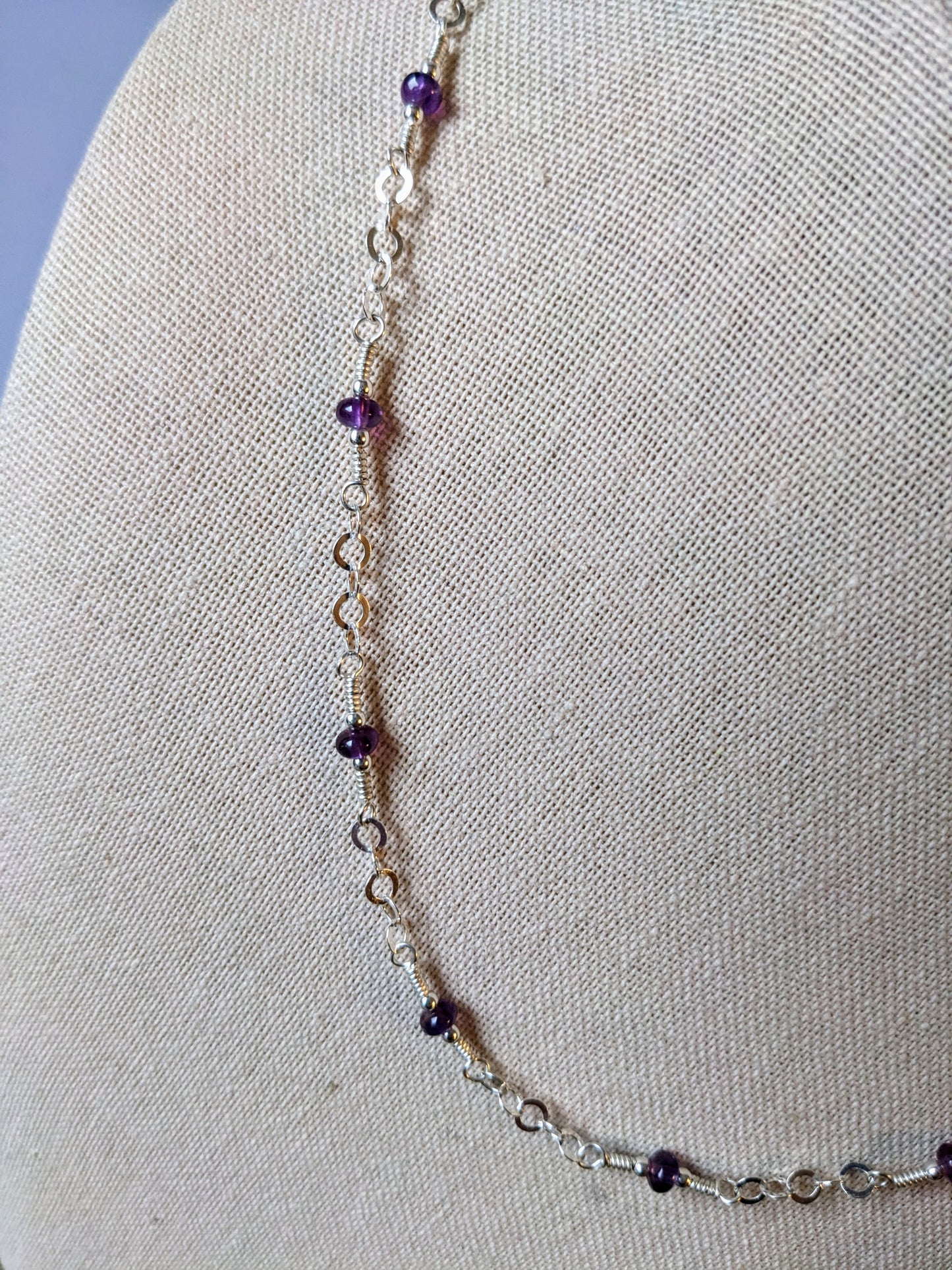 Amethyst and Sterling Silver Chain Necklace