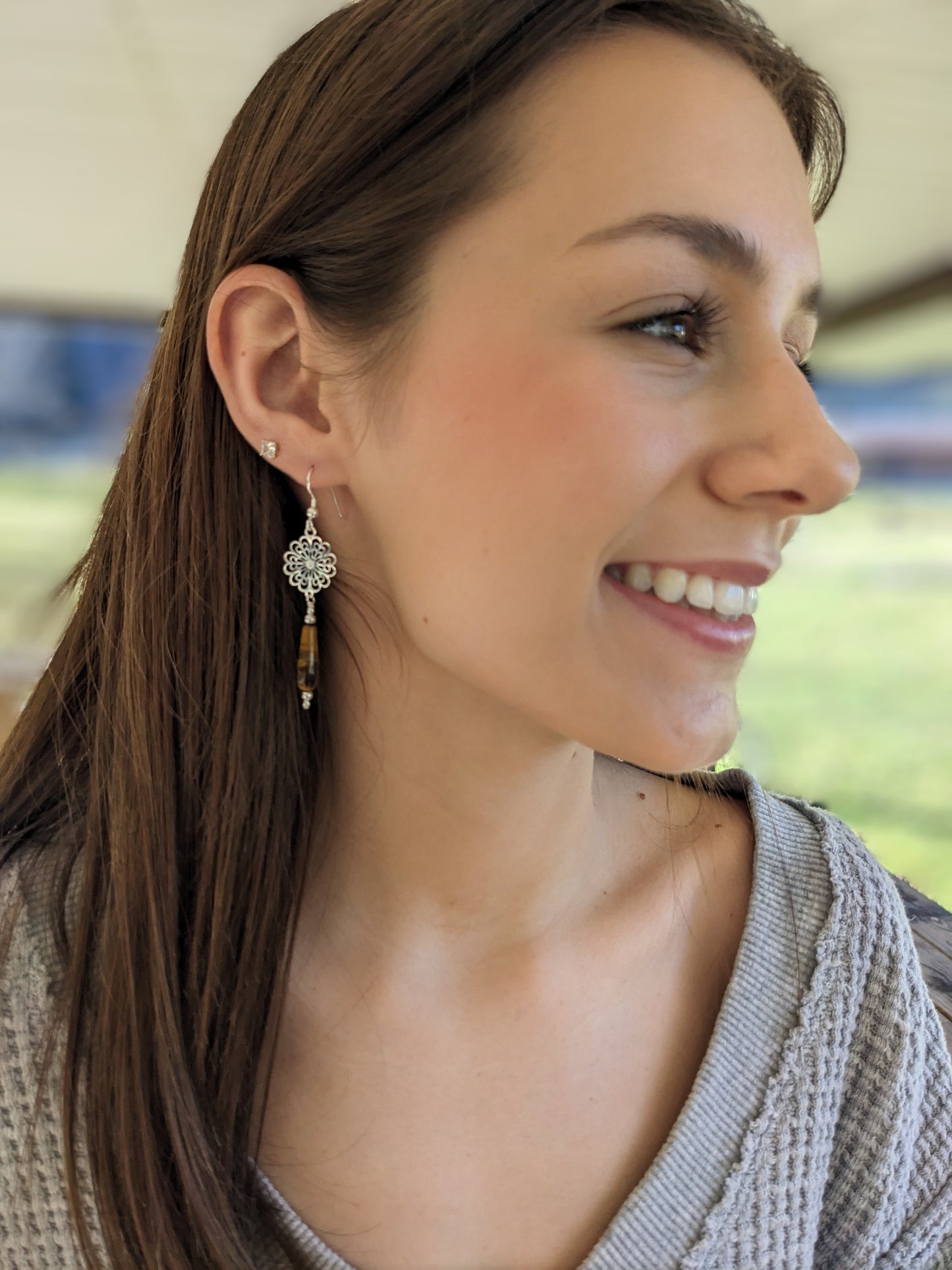 Tiger eye flower earrings