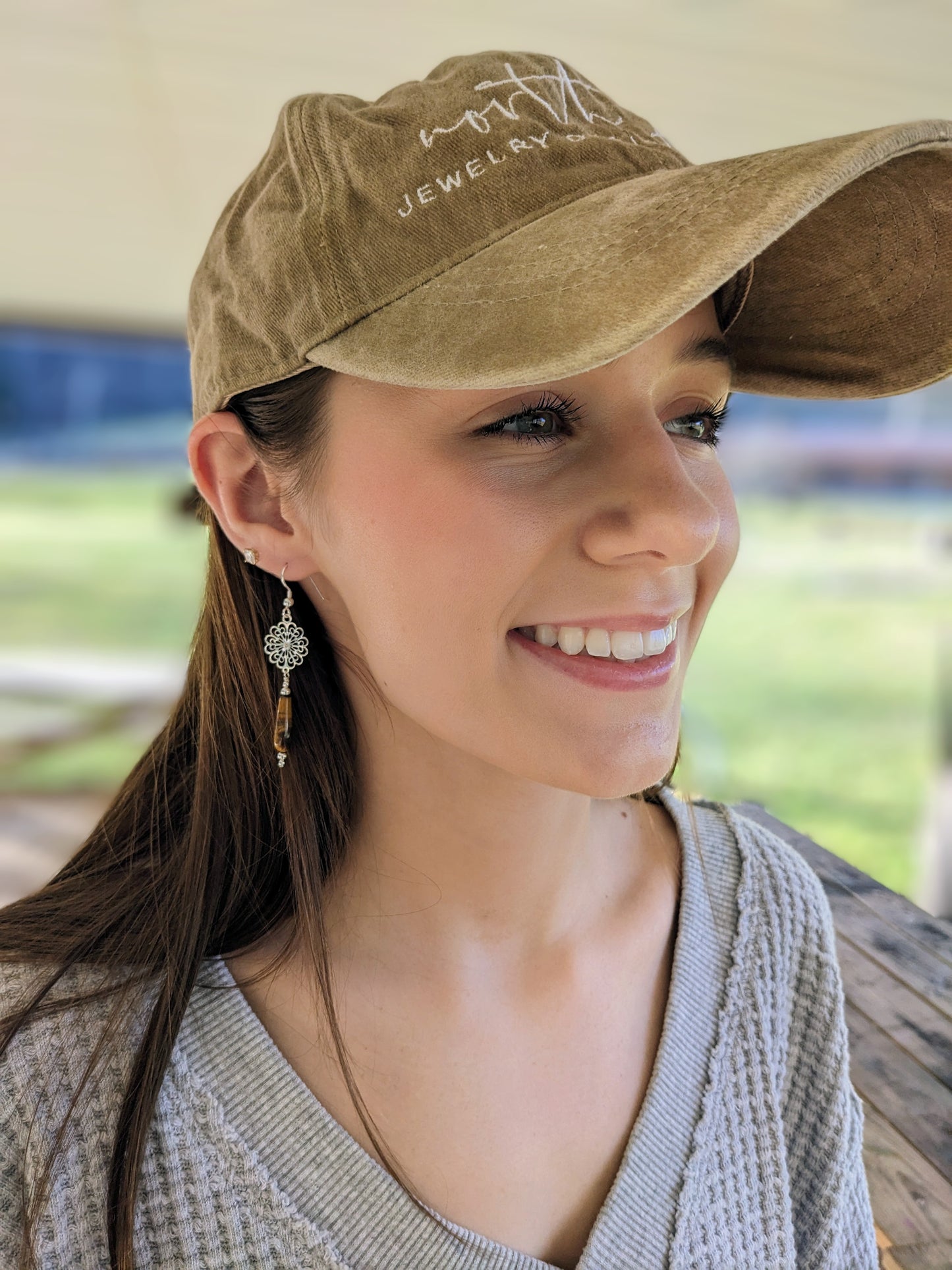 Tiger eye flower earrings