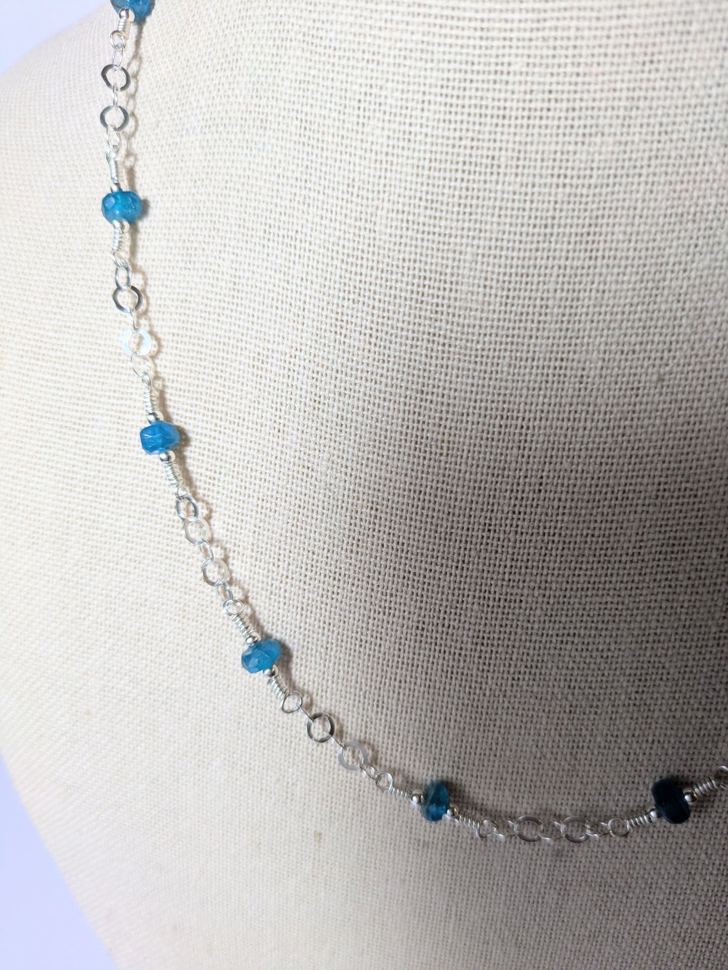 Apatite and Sterling Silver Hand-Connected Necklace