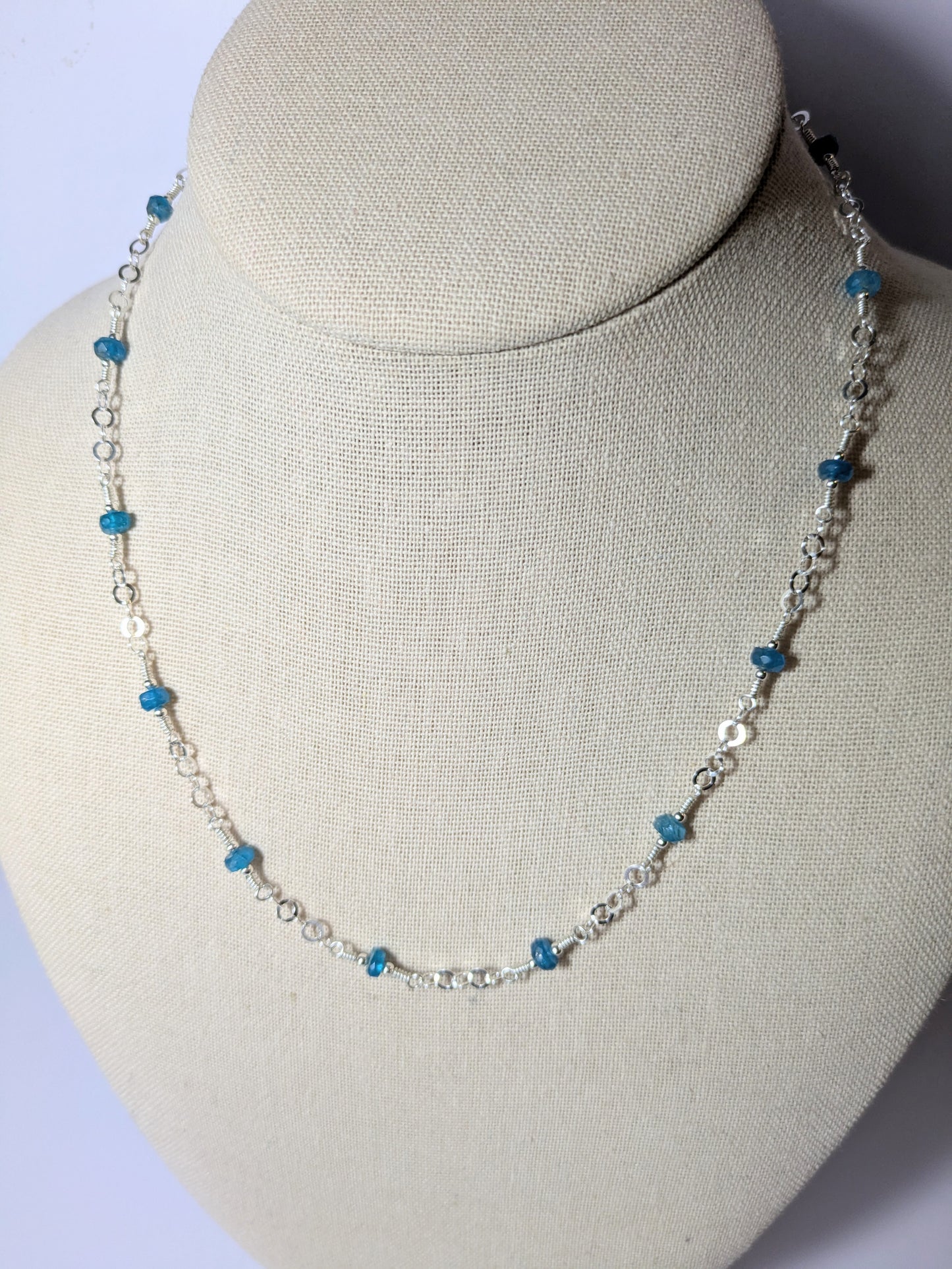 Apatite and Sterling Silver Hand-Connected Necklace