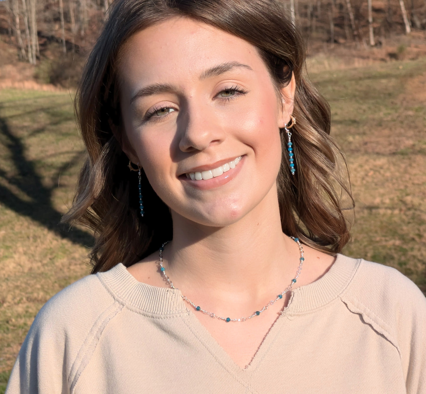 Apatite and Sterling Silver Hand-Connected Necklace