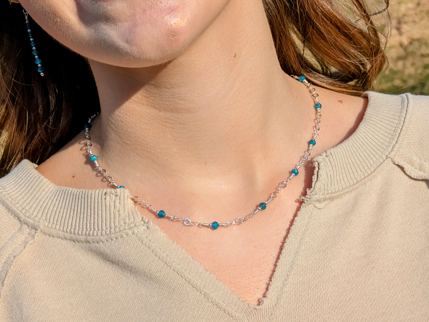 Apatite and Sterling Silver Hand-Connected Necklace