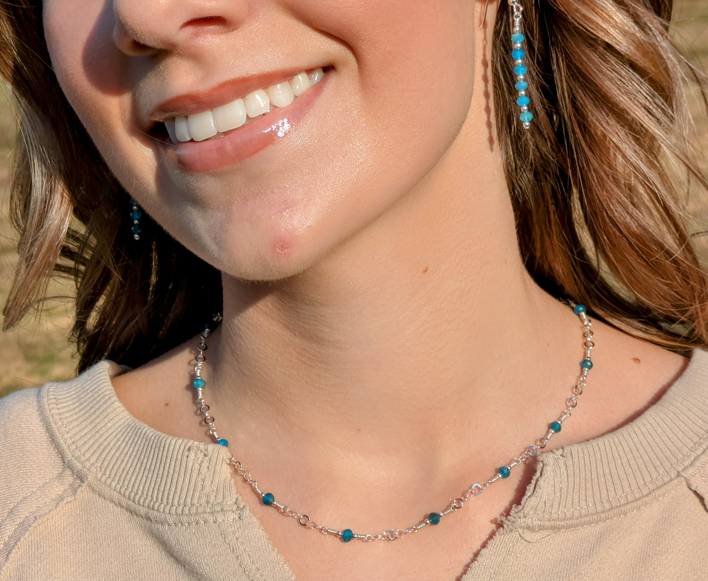 Apatite and Sterling Silver Hand-Connected Necklace