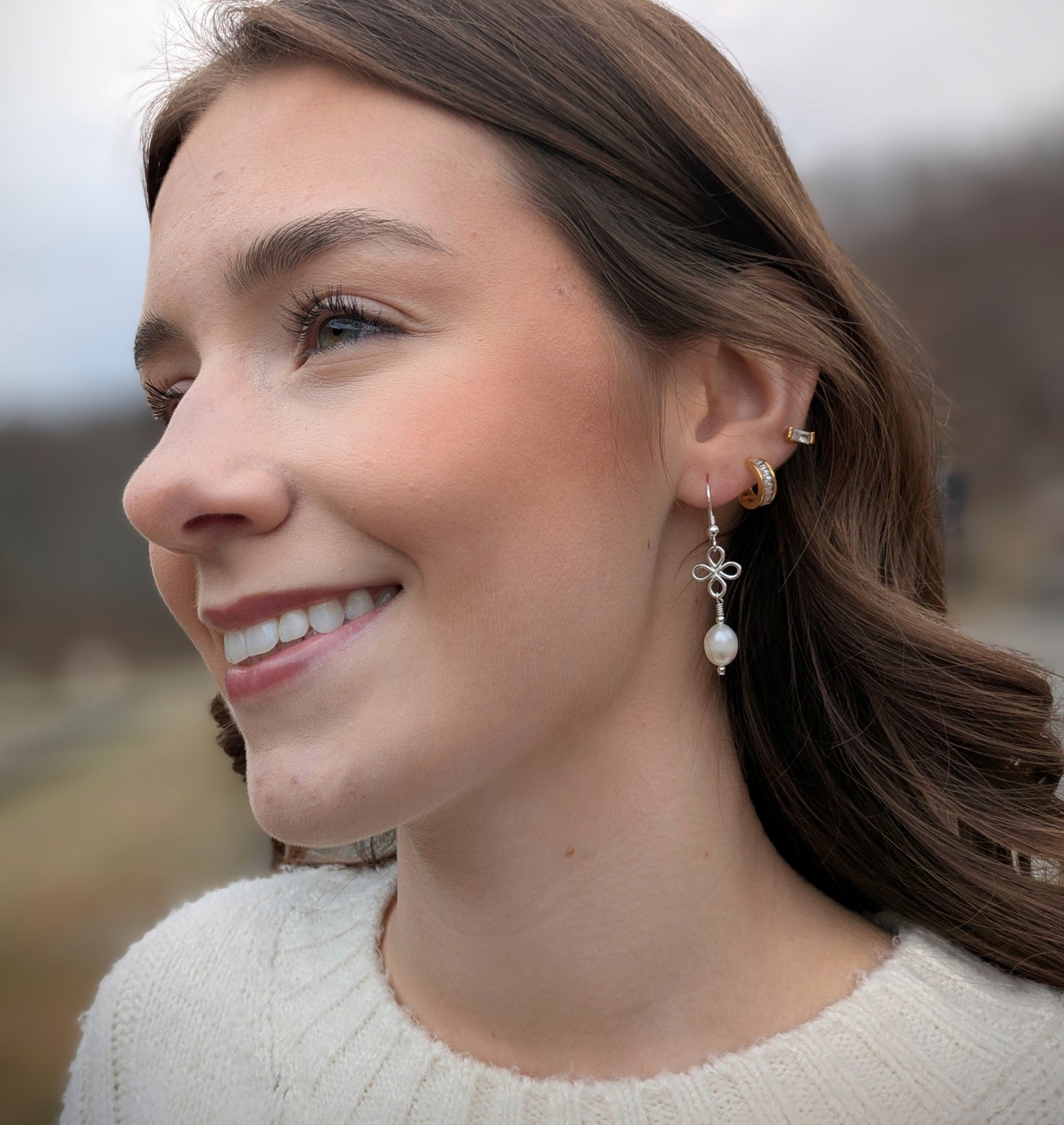 Pearl and Sterling Silver Flower Earrings