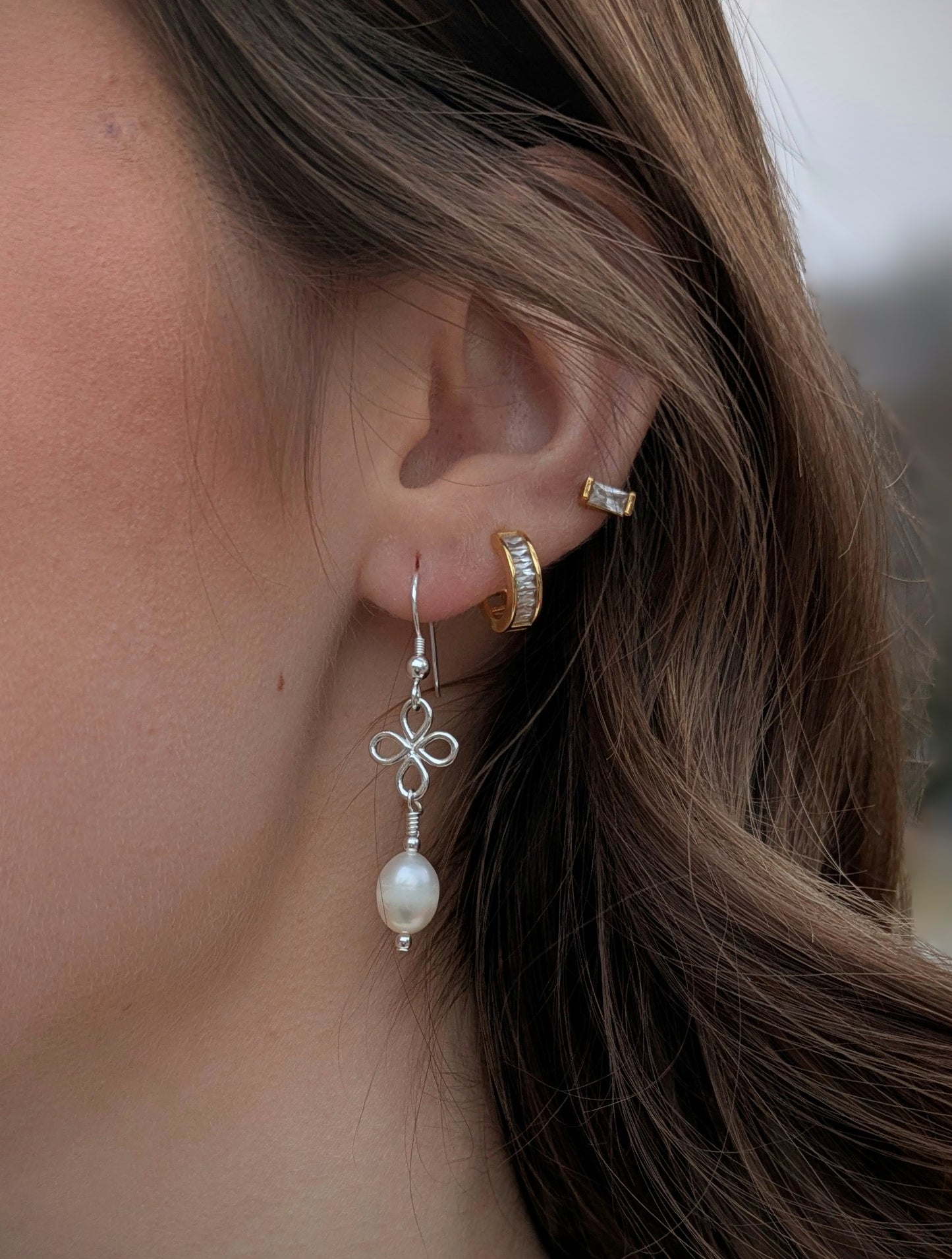 Pearl and Sterling Silver Flower Earrings