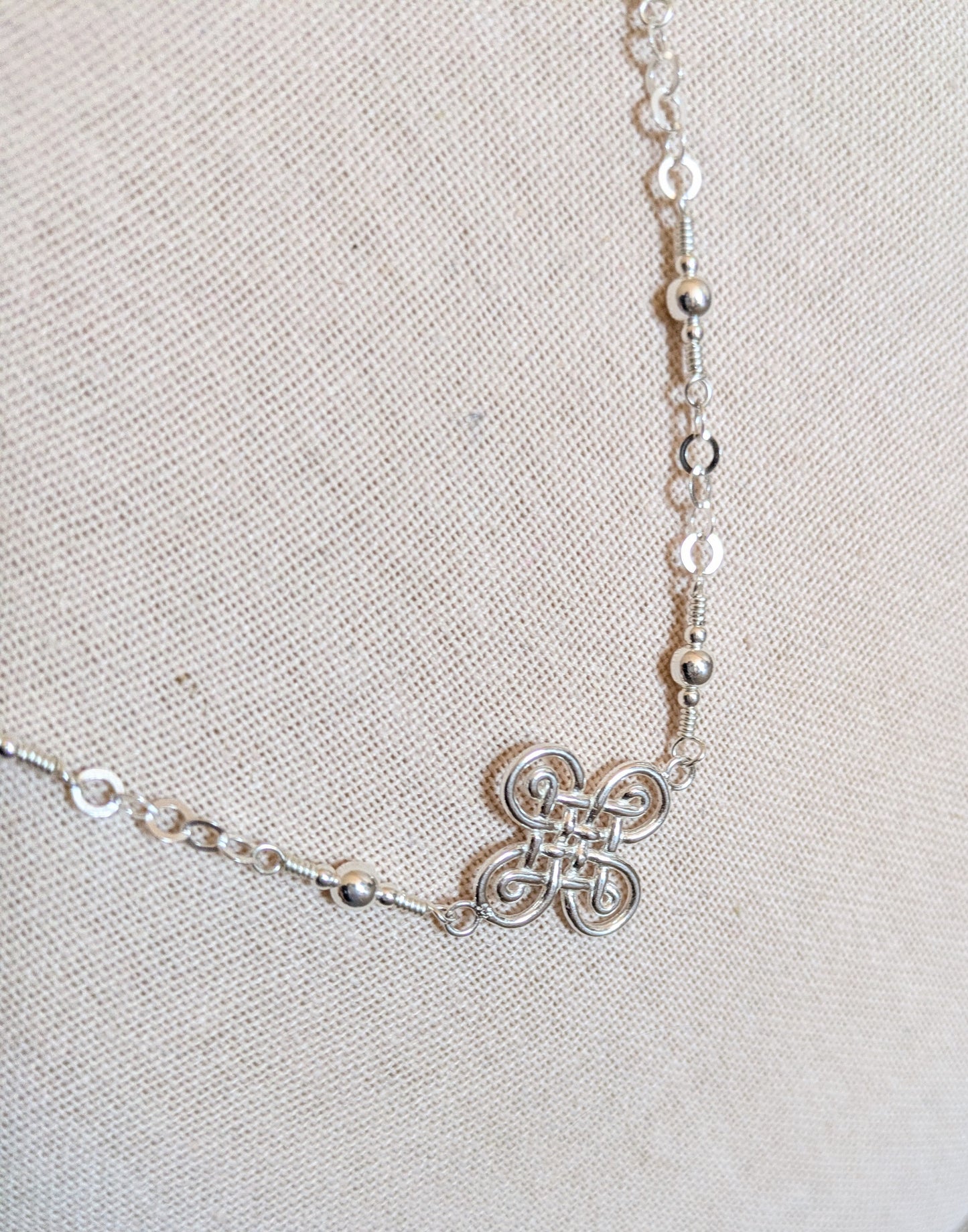 Sterling Silver Hand-connected Chain Necklace with a Celtic Cross