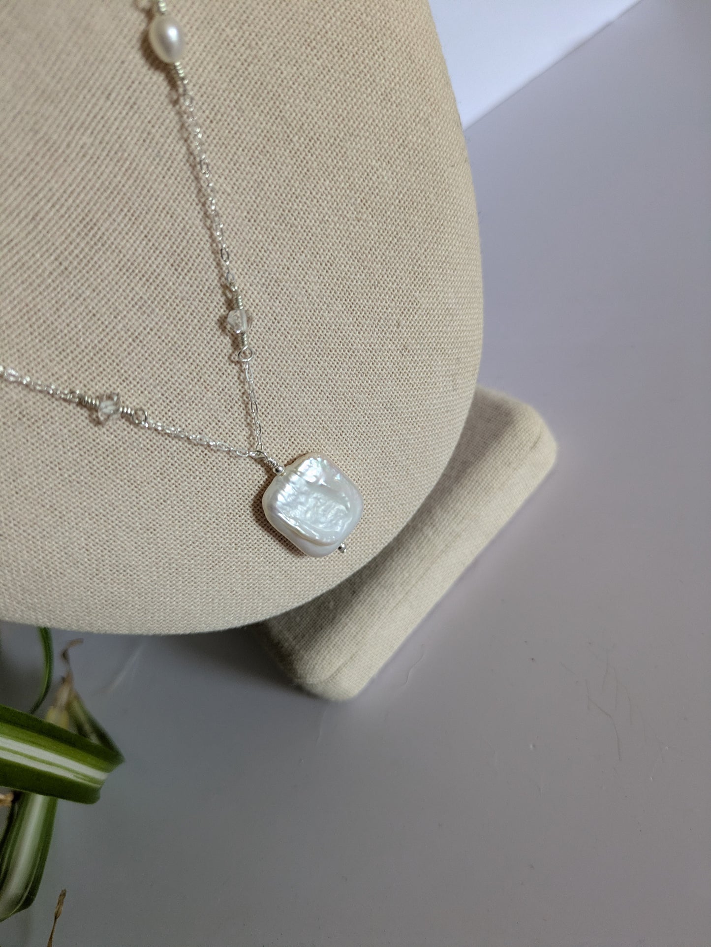 Cultured Pearl and Herkimer Diamond Necklace