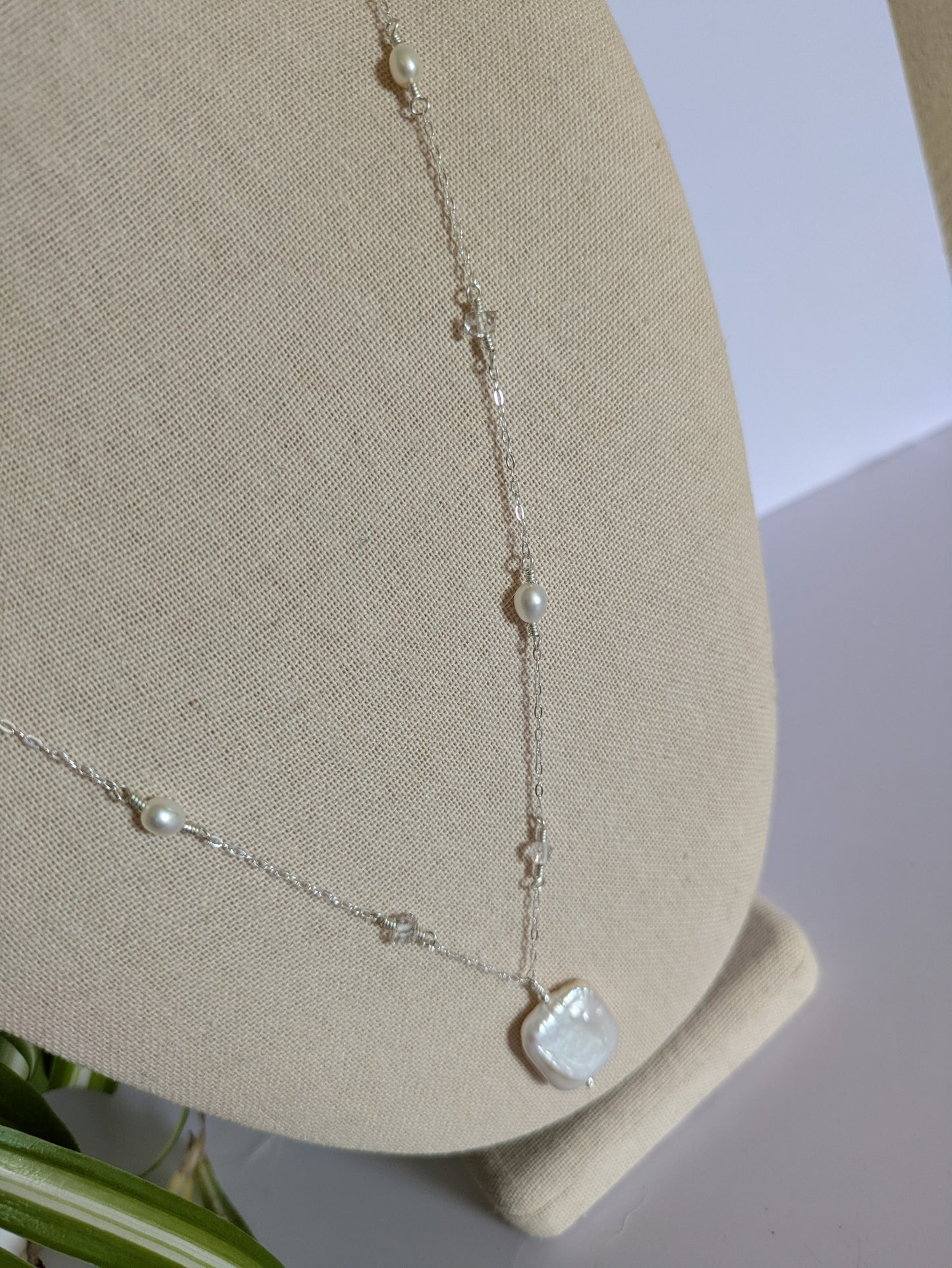 Cultured Pearl and Herkimer Diamond Necklace