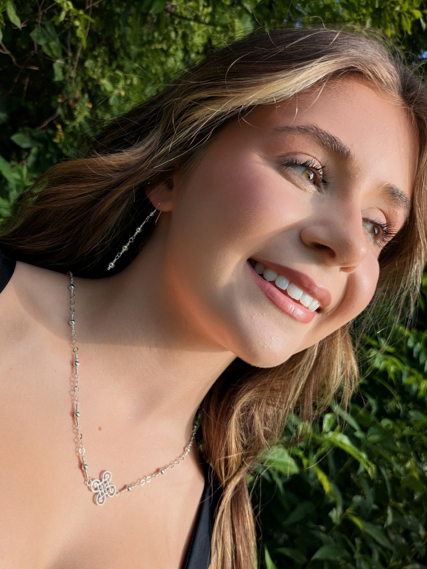 Sterling Silver Hand-connected Chain Necklace with a Celtic Cross
