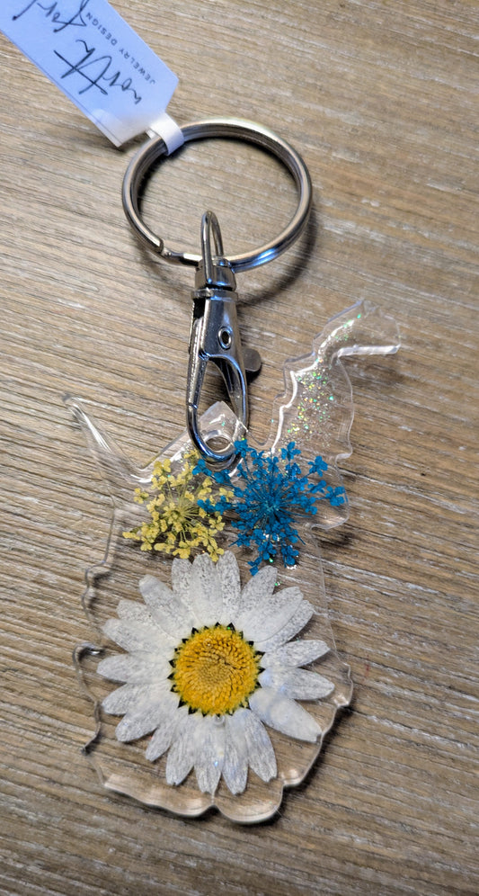 West Virginia Floral Keychain - Daisy blue/gold
