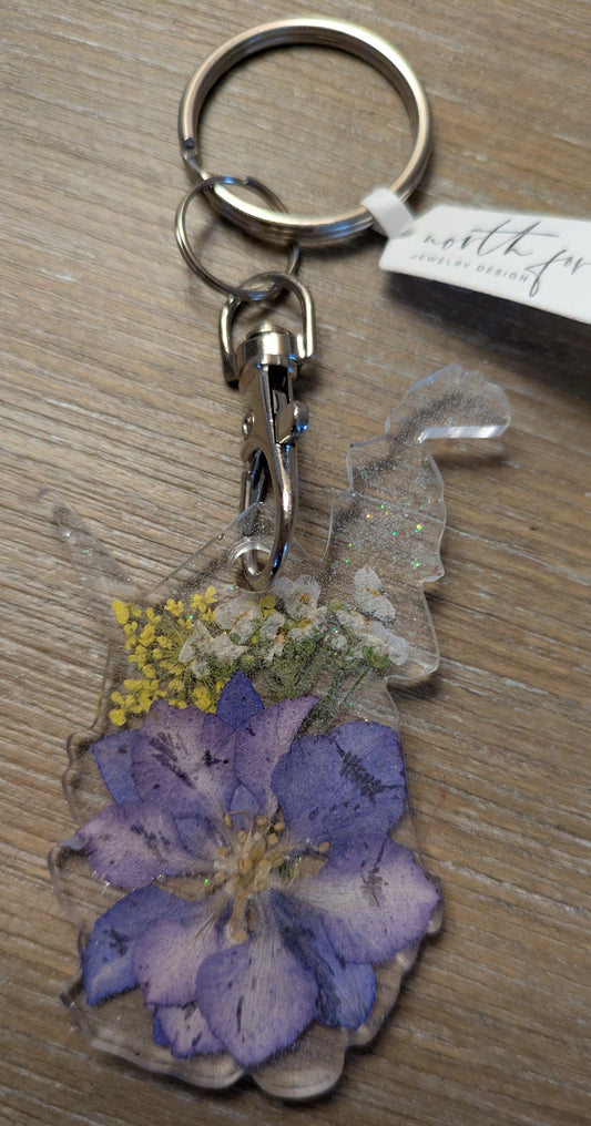 West Virginia Floral Keychain - Purple Flower with Yellow/White