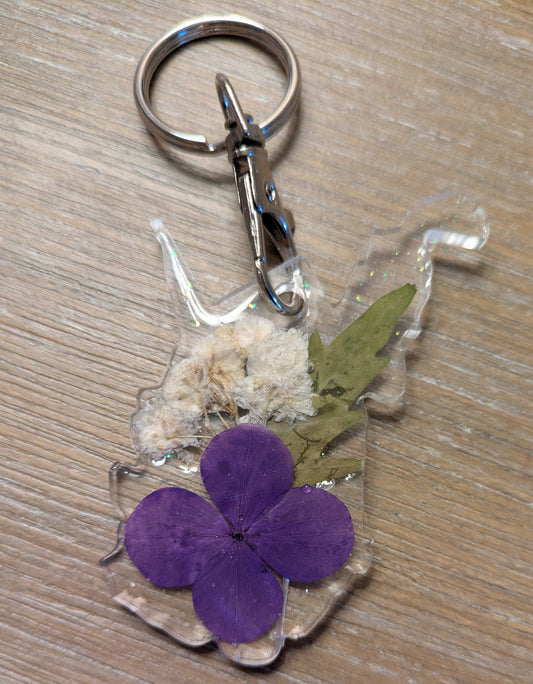 West Virginia Floral Keychain - Purple Flower with White