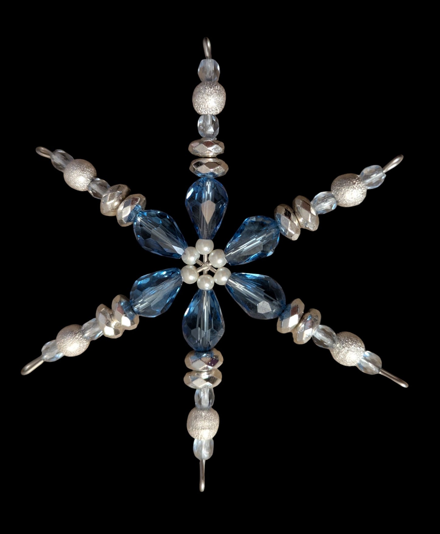 Blue, Silver and Pearl Snowflake Ornament