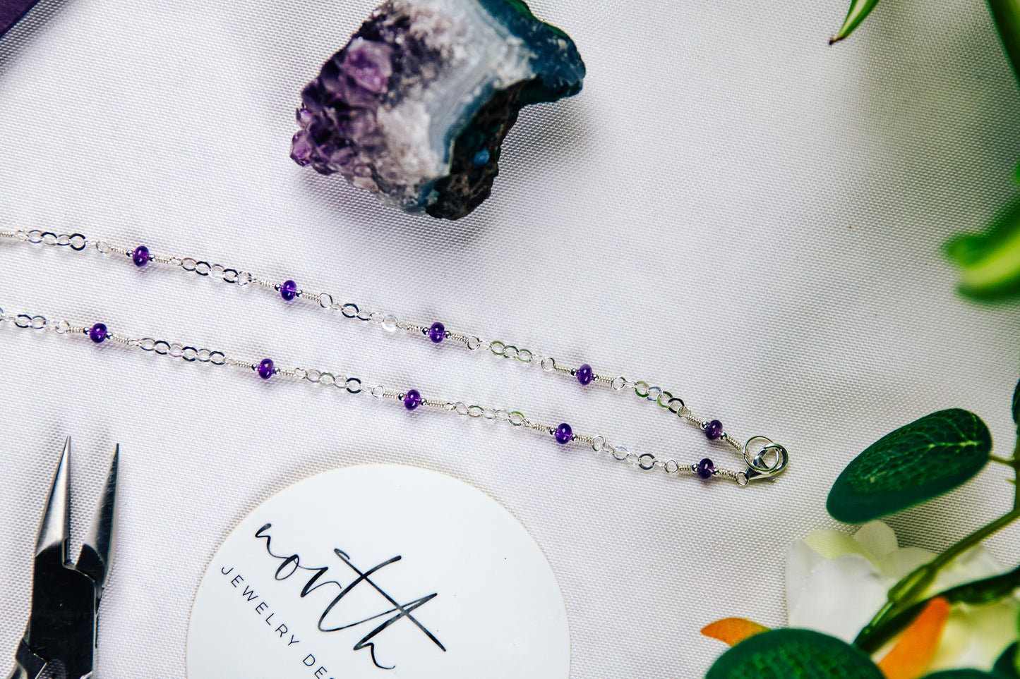 Amethyst and Sterling Silver Chain Necklace