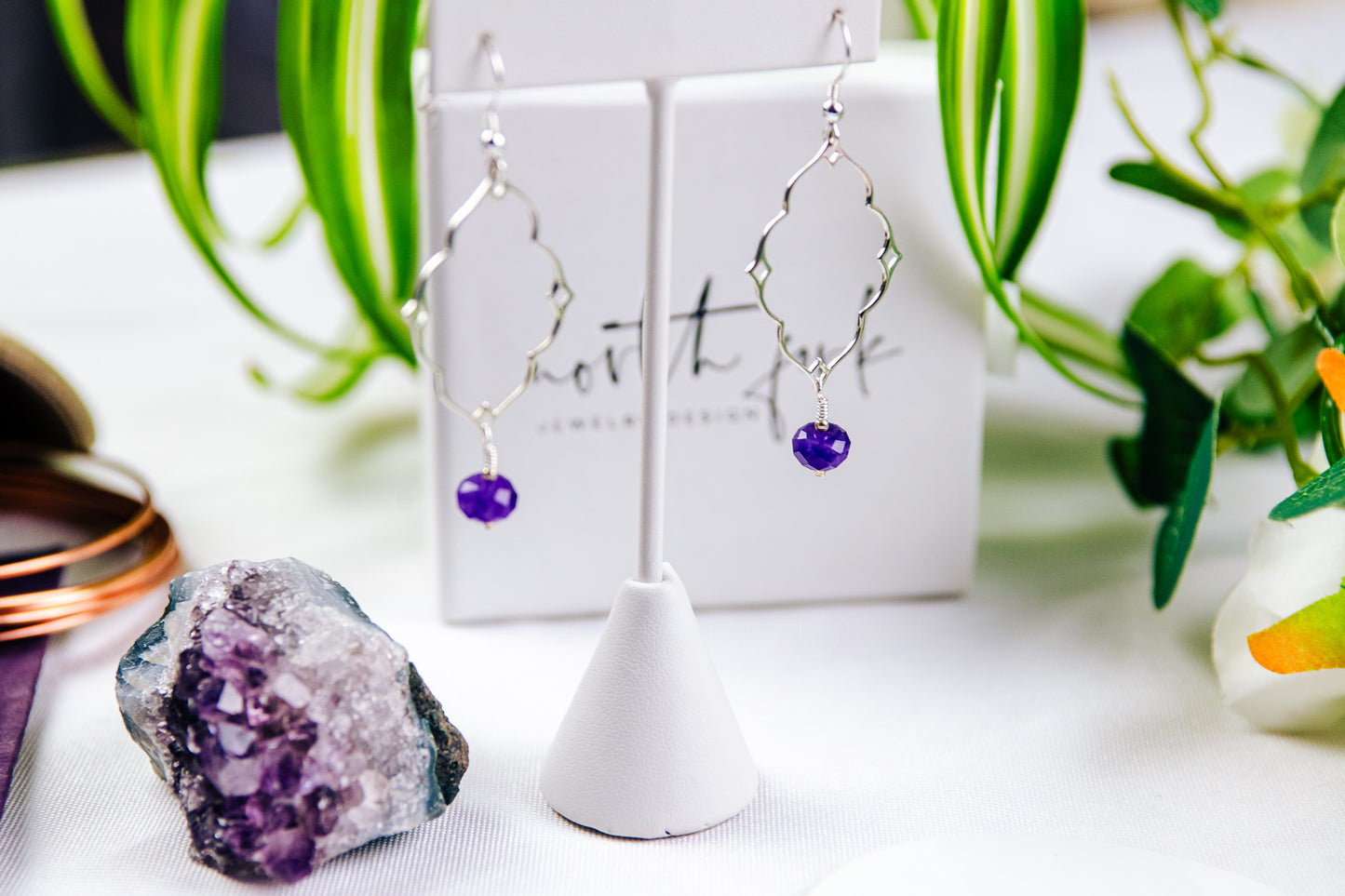 Amethyst and Sterling Silver Frame Earrings