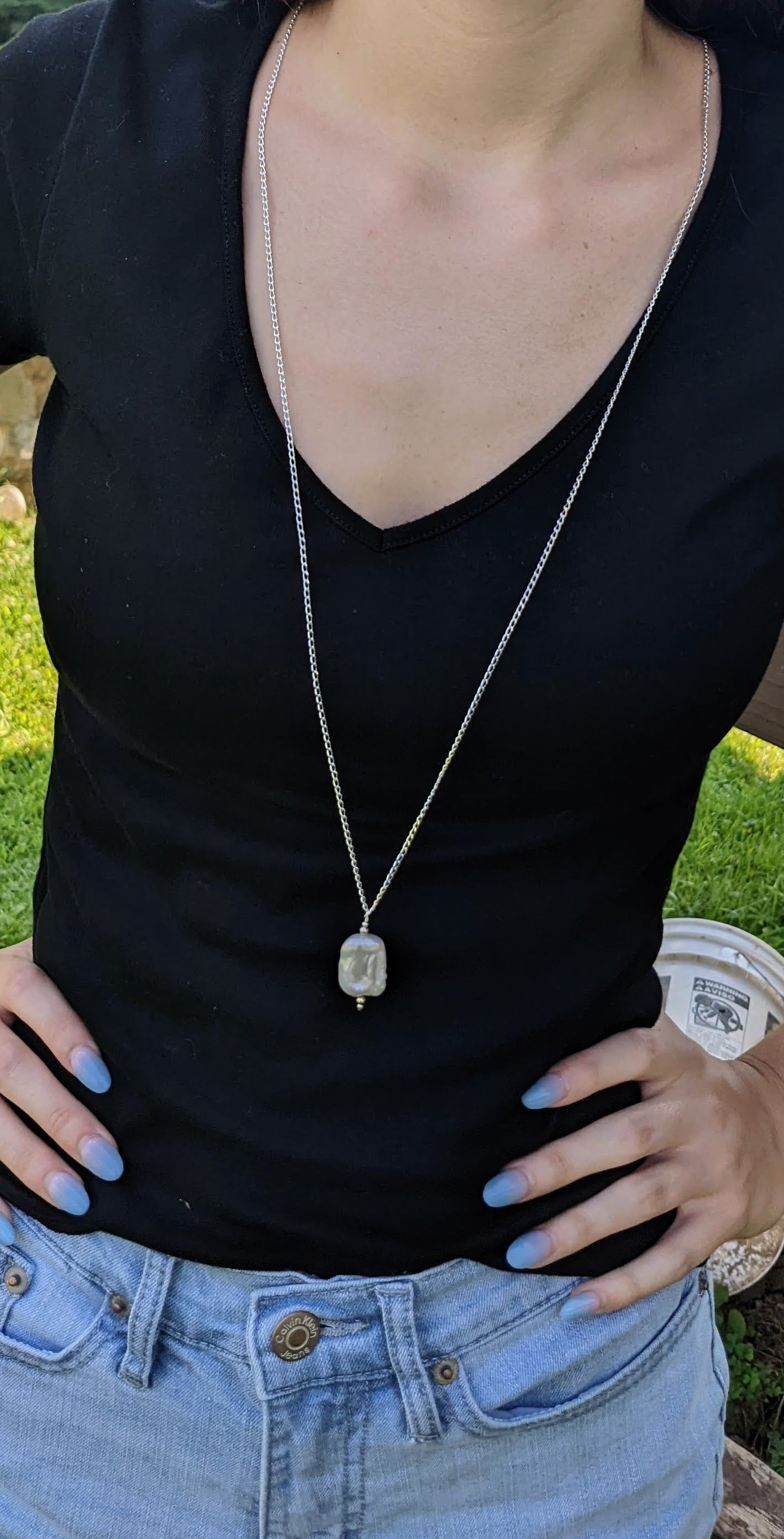 Baroque Pearl Pendant on 36" Sterling Silver Necklace
