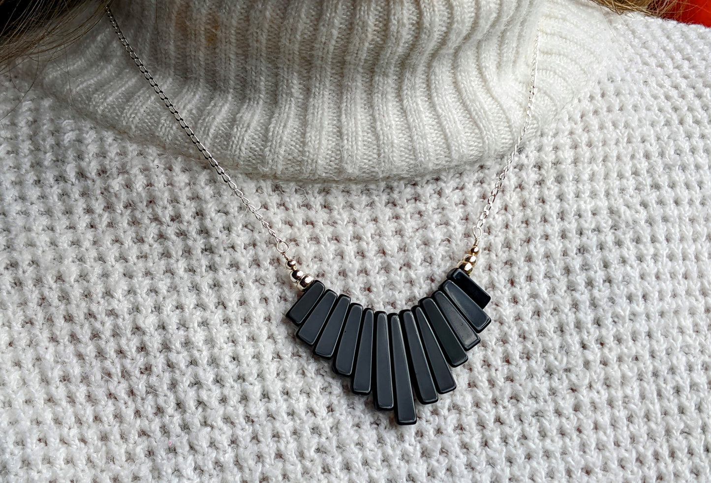 Black Onyx Fan Necklace