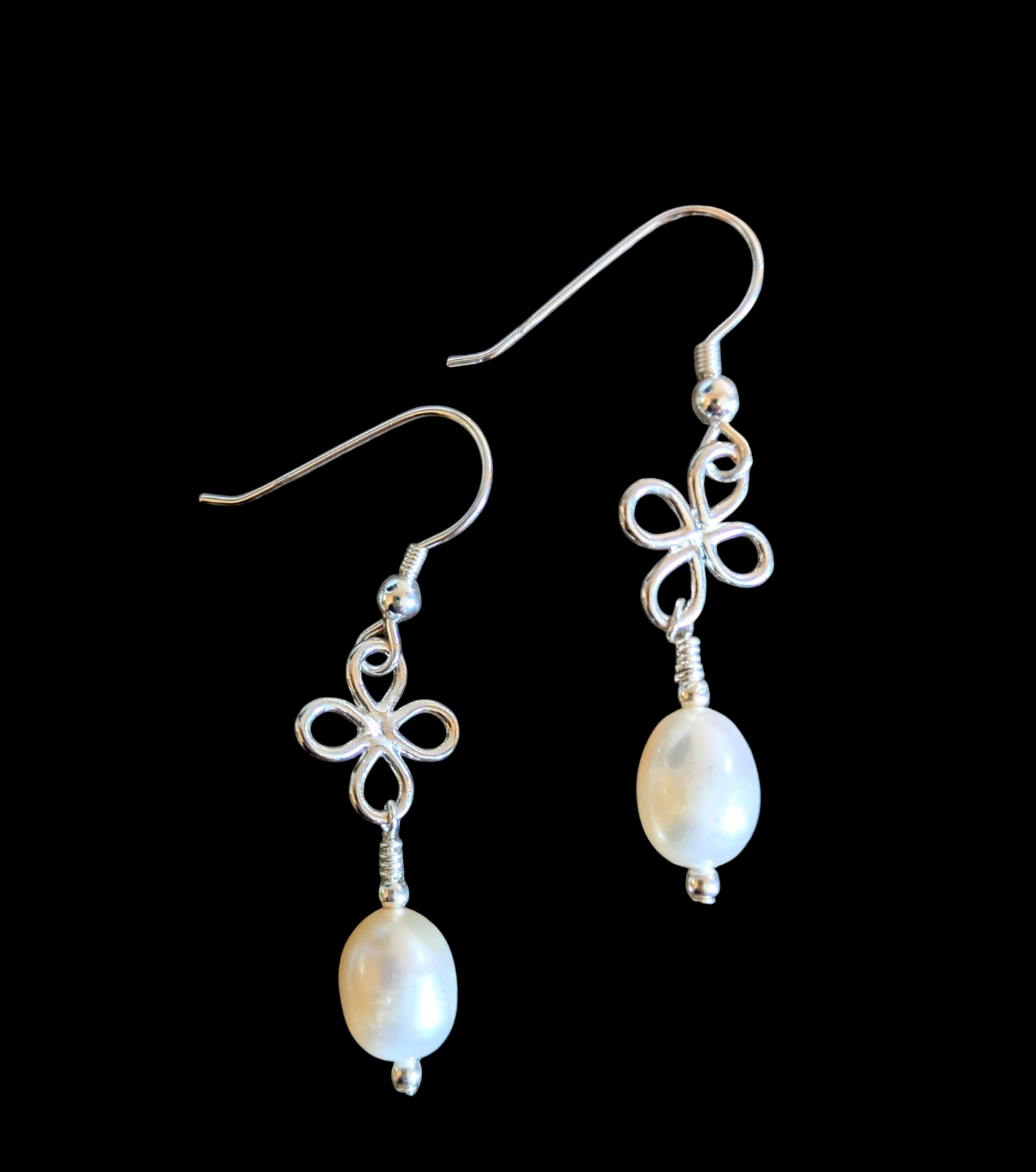 Pearl and Sterling Silver Flower Earrings