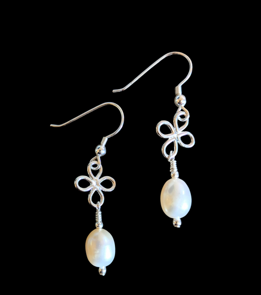 Pearl and Sterling Silver Flower Earrings