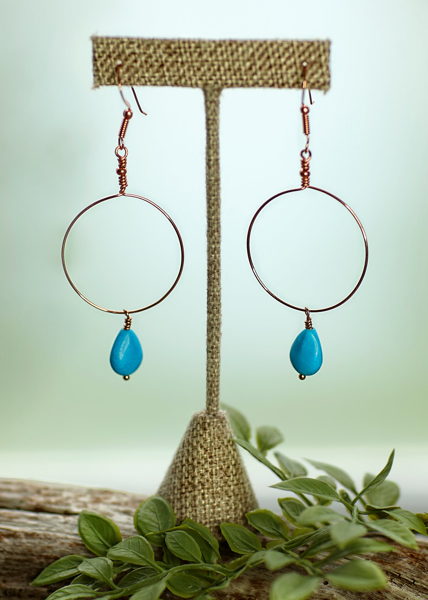 Copper and Turquoise Stone Hoop Earrings