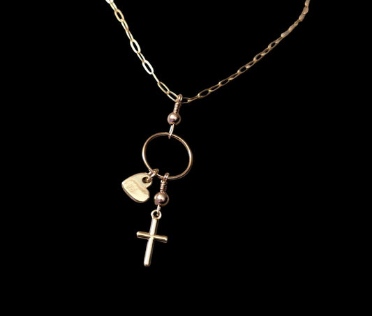 Gold-filled Cross & Heart Necklace