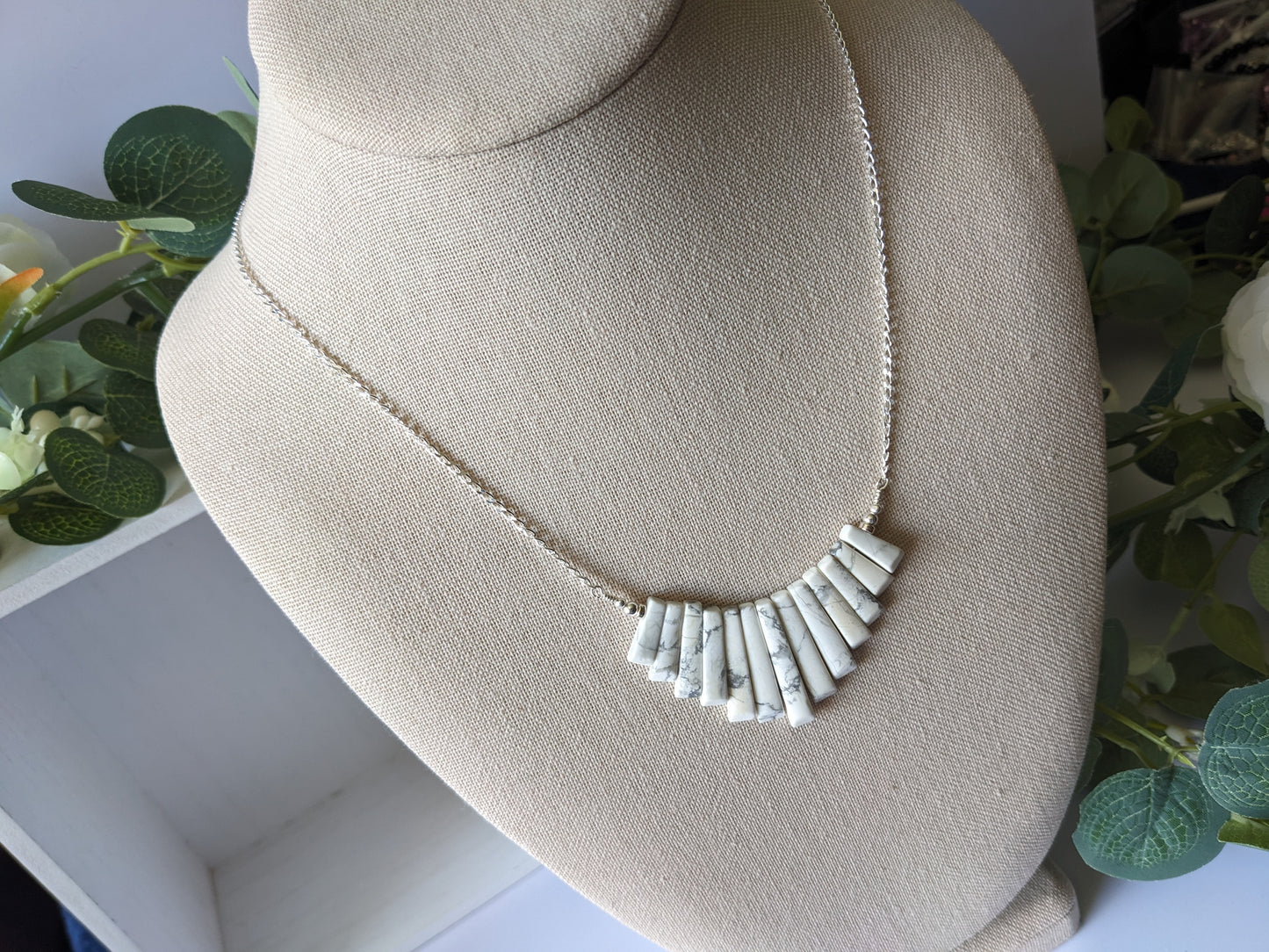 White Howlite Fan Necklace