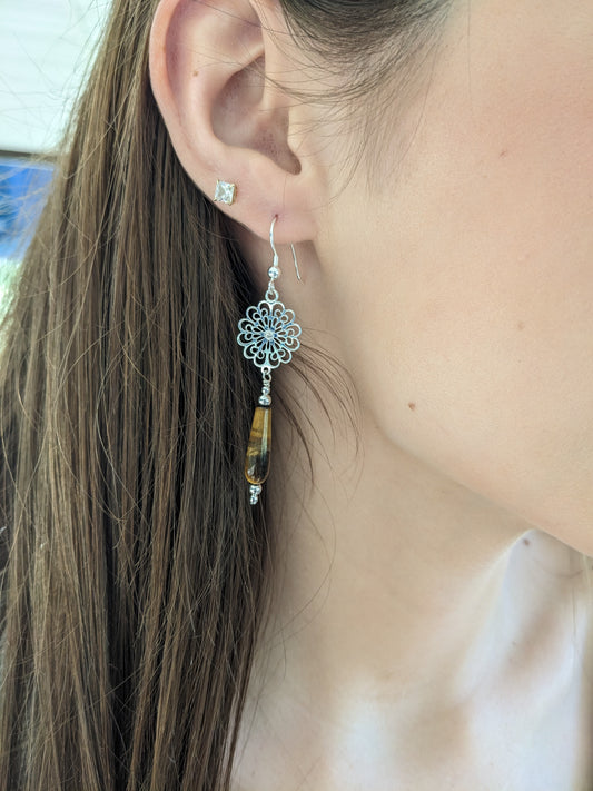 Tiger eye flower earrings