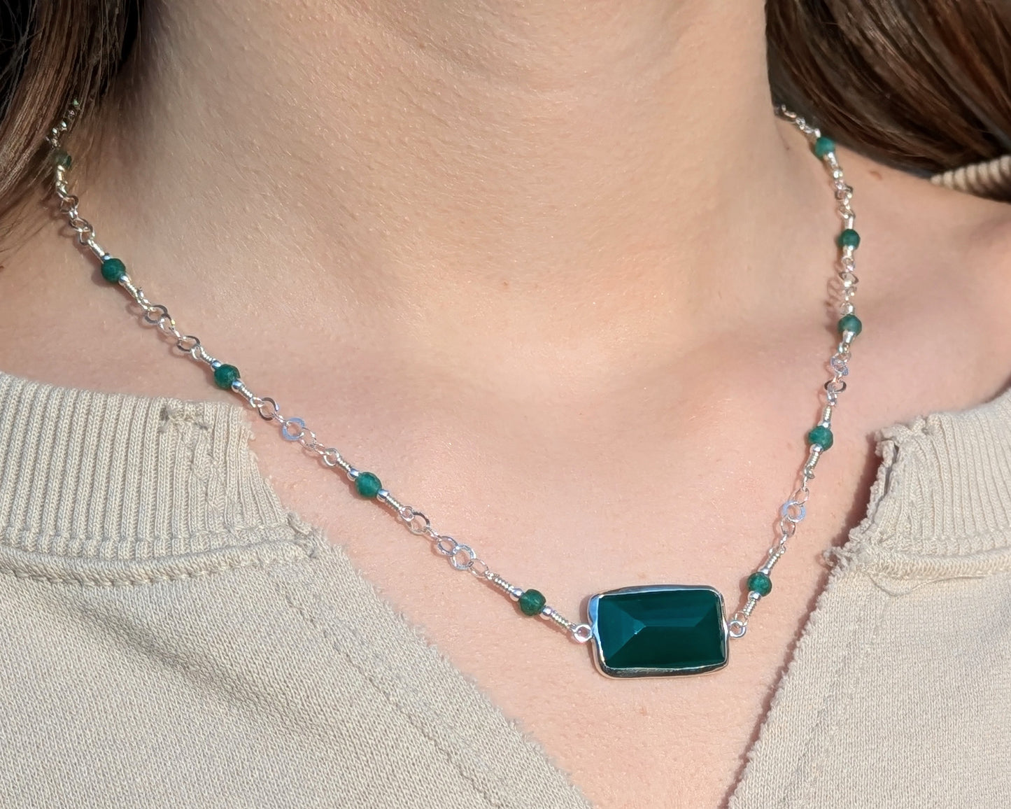 Green Onyx and Sterling Silver Necklace