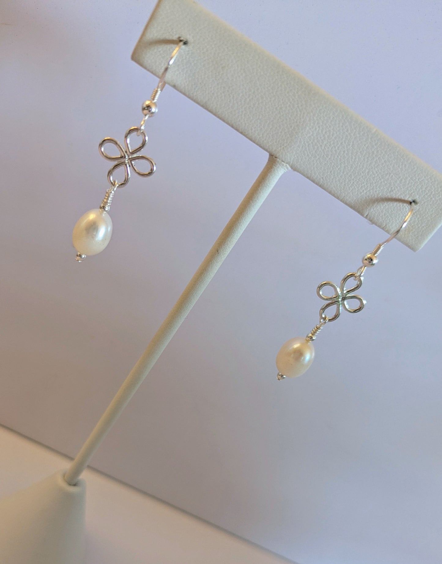 Pearl and Sterling Silver Flower Earrings