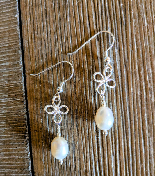 Pearl and Sterling Silver Flower Earrings