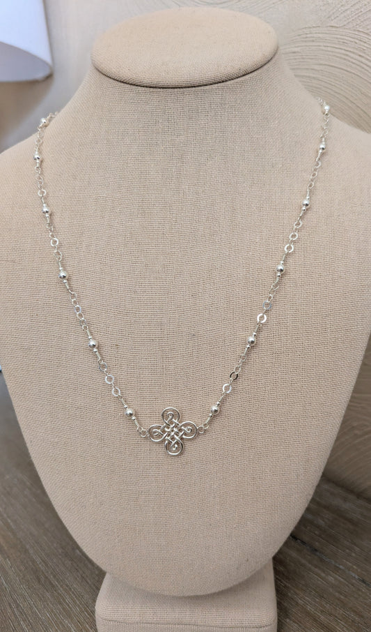 Sterling Silver Hand-connected Chain Necklace with a Celtic Cross
