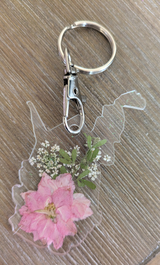 West Virginia Floral Keychain - Pink Flower