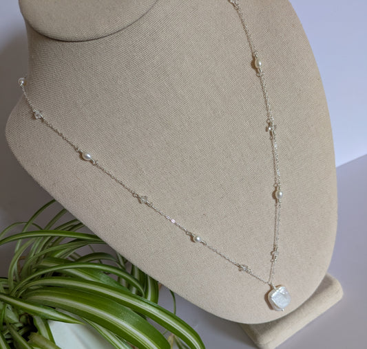 Cultured Pearl and Herkimer Diamond Necklace