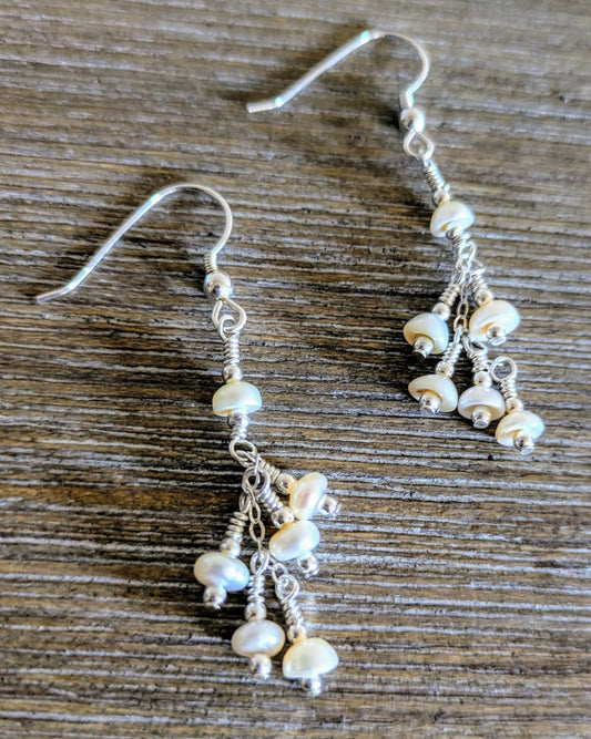 Dainty Pearl and Sterling Silver Earrings