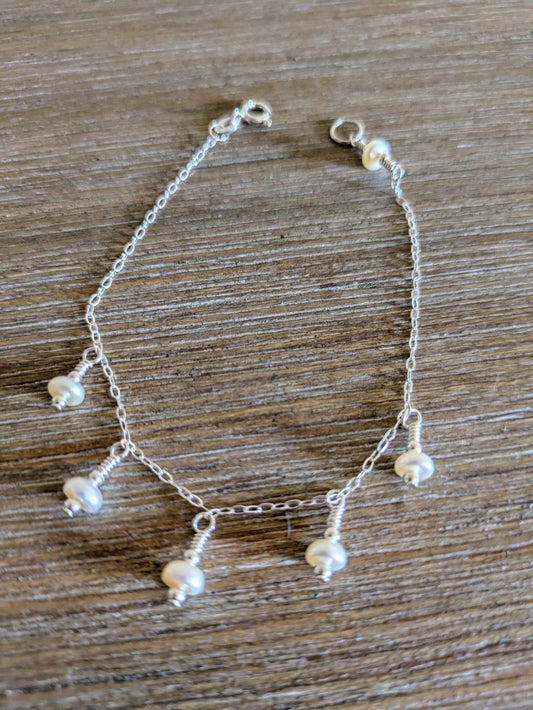 Dainty Pearl and Sterling Silver Bracelet