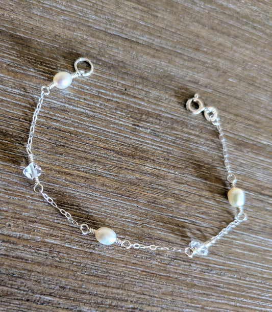 Cultured Pearl and Herkimer Diamond Bracelet