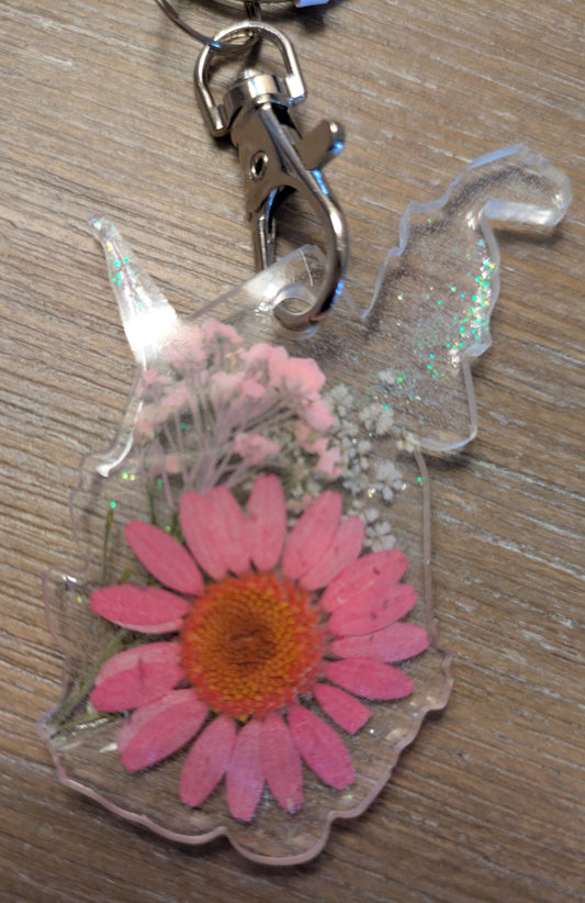 West Virginia Floral Keychain - Pink Daisy