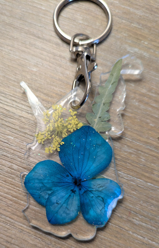West Virginia Floral Keychain - Blue Flower