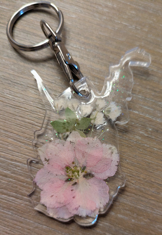West Virginia Floral Keychain - Pink Flower