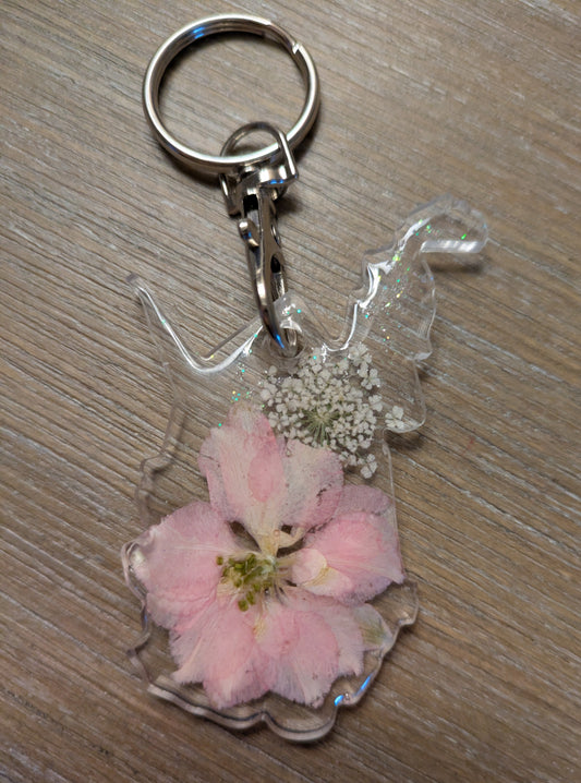 West Virginia Floral Keychain - Pink Flower with White