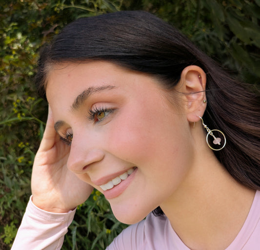 Sterling Silver Circles with Rose Quartz Earrings