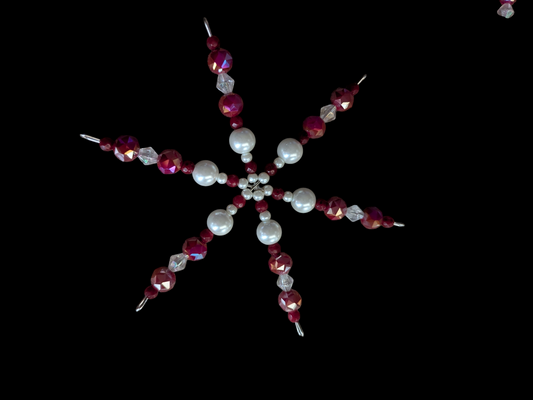 Burgundy and Pearl Snowflake Ornament