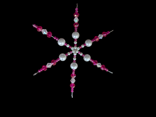 Pink and White Snowflake Ornament