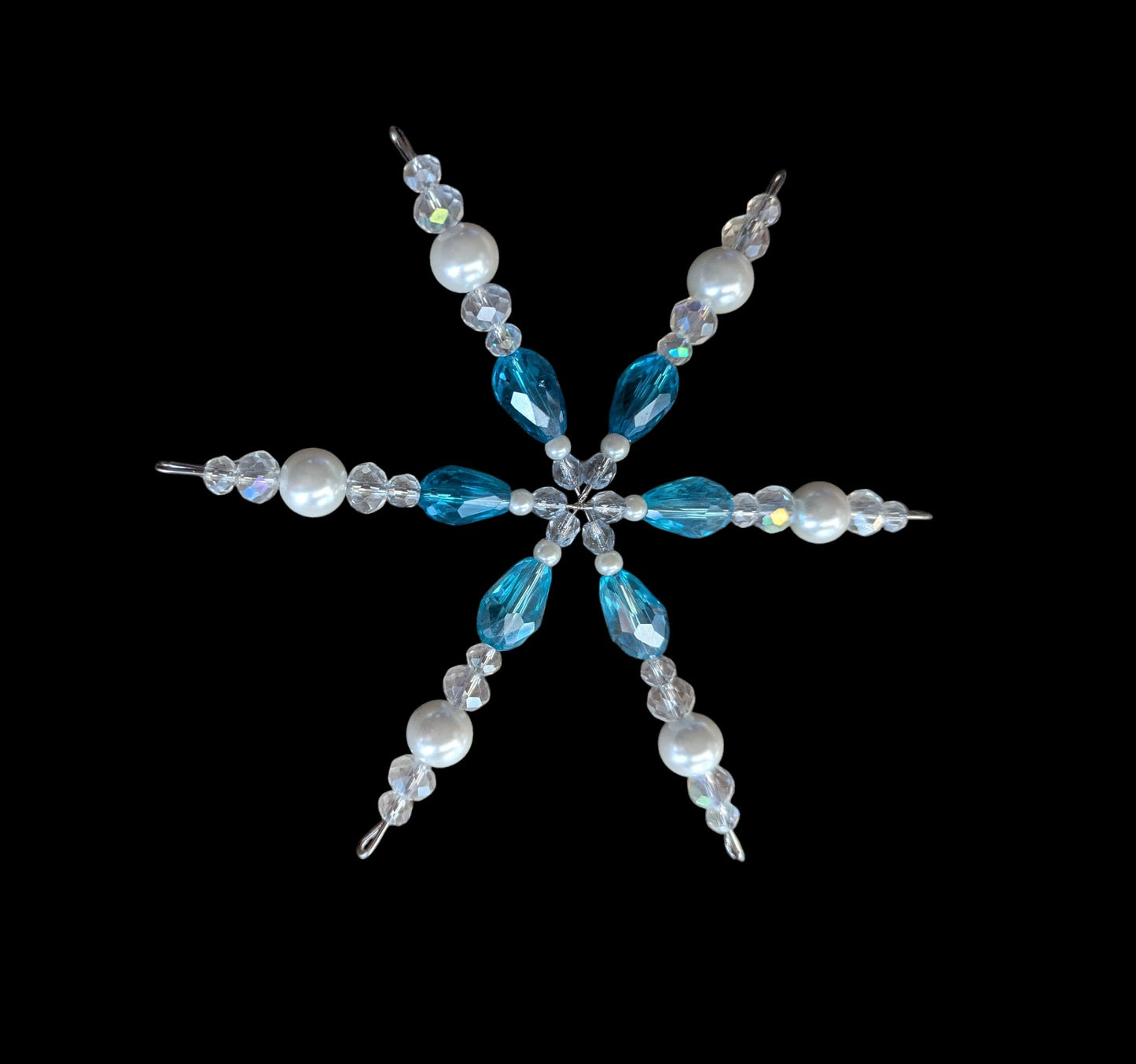 Teal, Pearl and Clear Crystal Snowflake Ornament