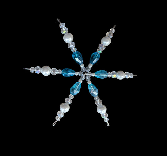 Teal, Pearl and Clear Crystal Snowflake Ornament