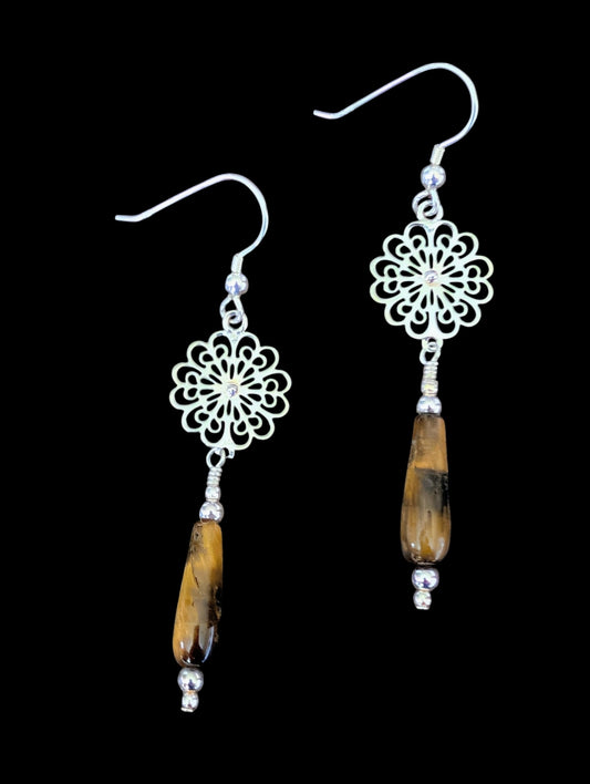 Tiger eye flower earrings
